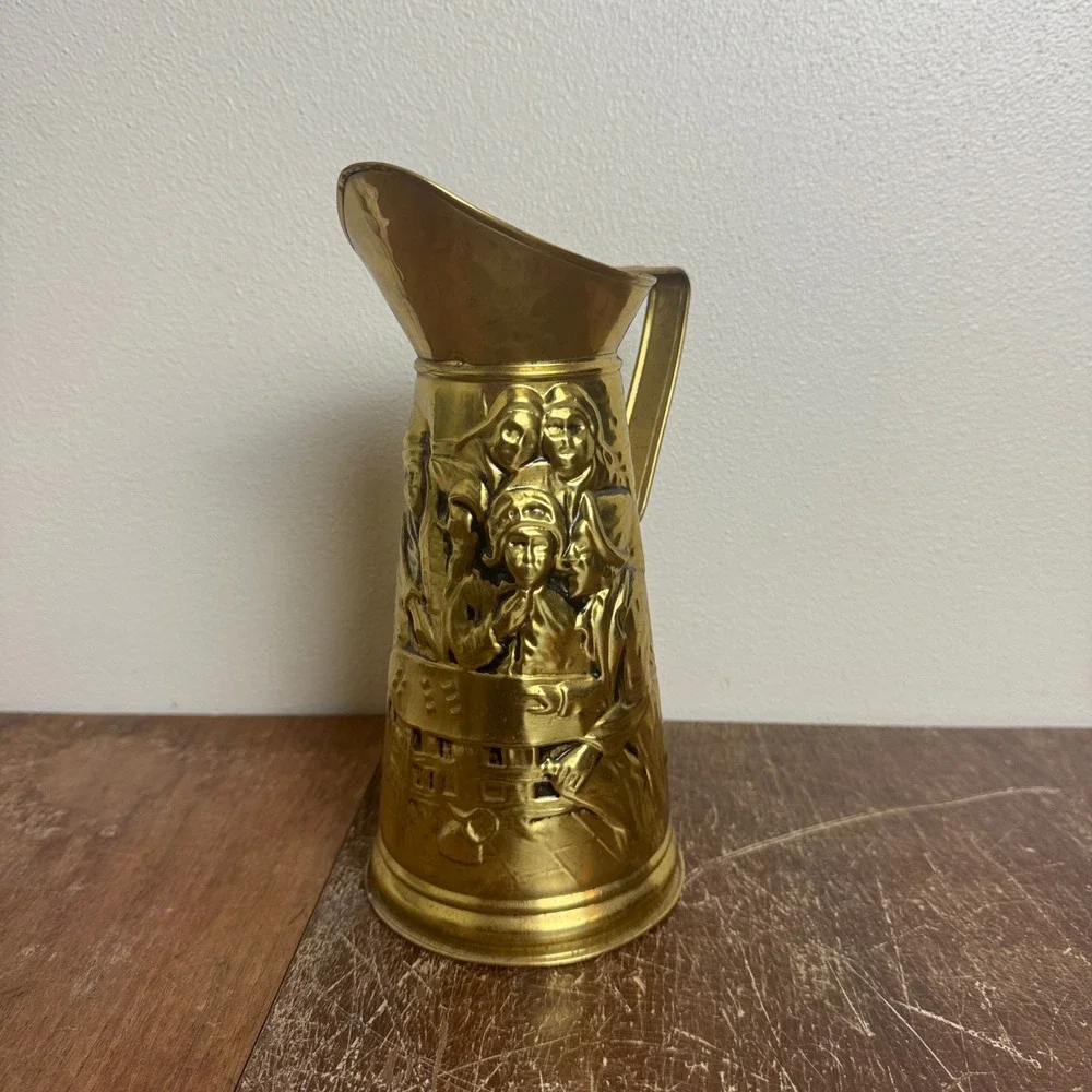 Vintage Brass Metal Embossed‎ Pub Scene Pitcher Made in England